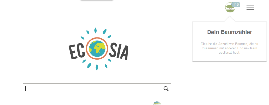 Der Baumzähler der Suchmaschine Ecosia. (Screenshot Ecosia.org)