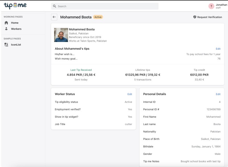 Eine Übersicht über das was Mohamed über Tip Me extra bekommt. Bild Tip-me.org